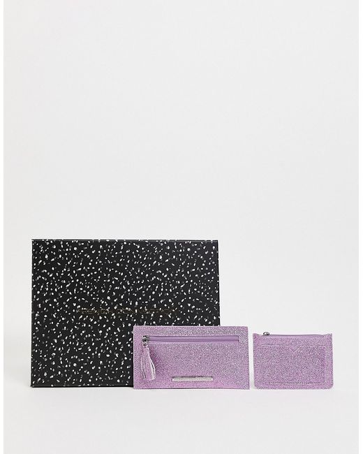 French Connection textured metallic glitter wallet and cardholder set in
