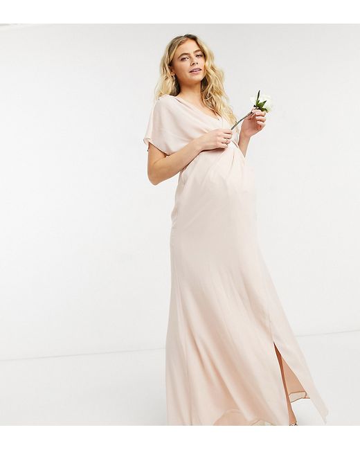 ASOS Maternity ASOS DESIGN Maternity Bridesmaid short sleeve cowl front maxi dress with button back detail-