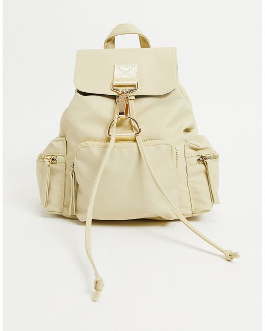 Asos Design backpack with dog clip detail in sand-