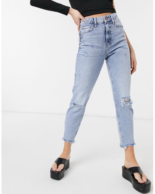 River Island Carrie mom ripped jeans in light authentic
