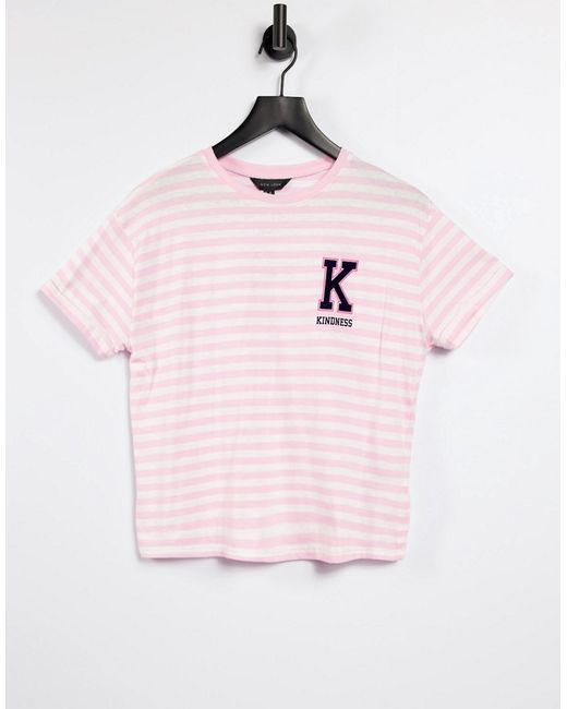 New Look collegiate kindness slogan boxy t-shirt in stripe