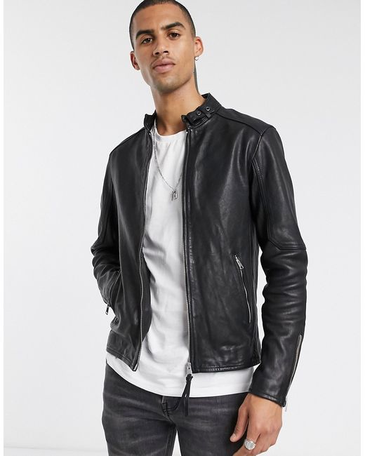 AllSaints Cora slim fit zip through leather jacket in