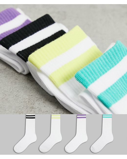 Bershka 4 pack socks with sports stripe in