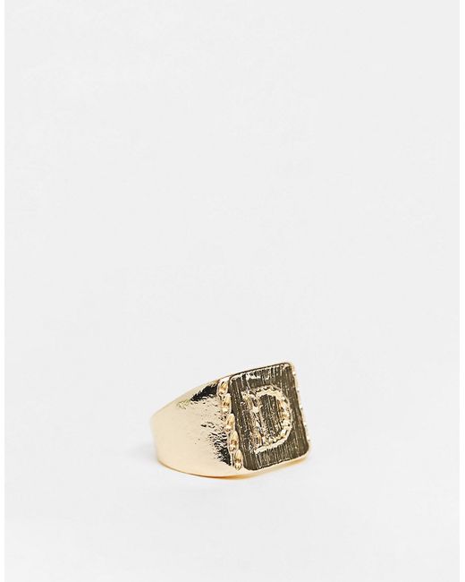 Asos Design signet ring with D letter design in shiny tone