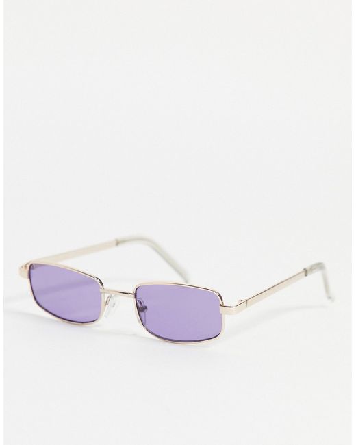 Asos Design rectangle sunglasses in with purple lens