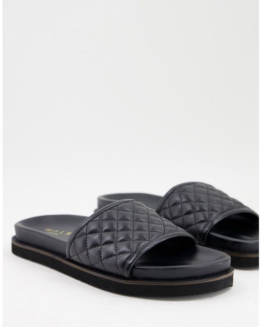 Walk London Ronny quilted slide sandals in leather