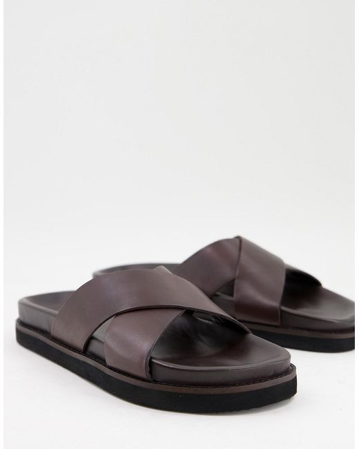 Walk London Tommy cross over sandals in brown leather-
