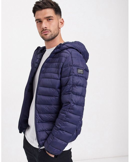 Pull & Bear Join Life lightweight padded jacket in navy with hood-