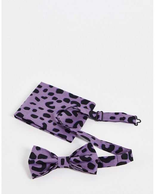 Devils Advocate lilac leopard print bow tie and pocket square set-