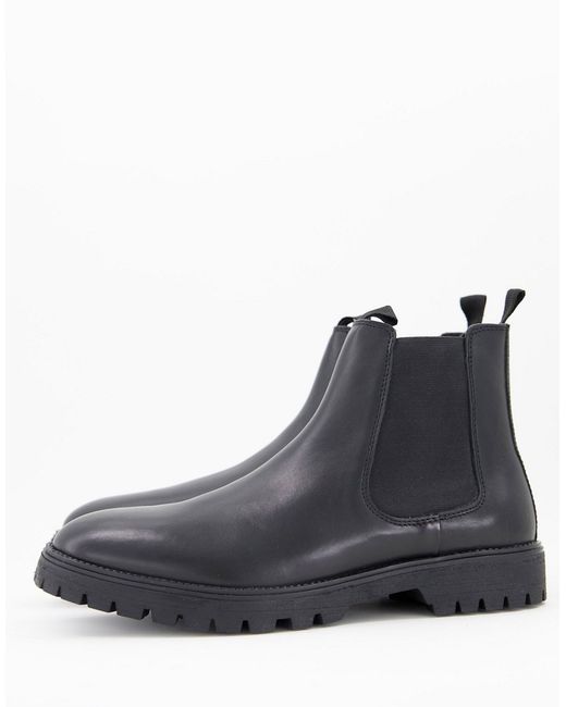 Asos Design chelsea boots in leather with chunky sole