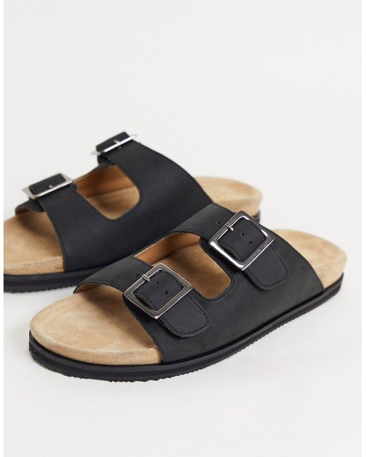 Walk London Sunset double strap sandals in black leather-
