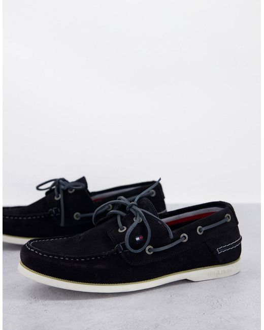 Tommy Jeans Tommy Hilfiger suede boat shoes with laces and flag logo in