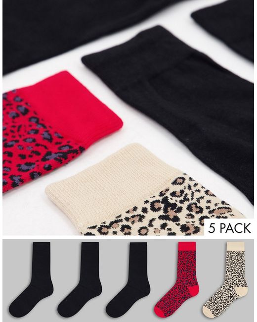 Brave Soul 5 pack socks in animal print-