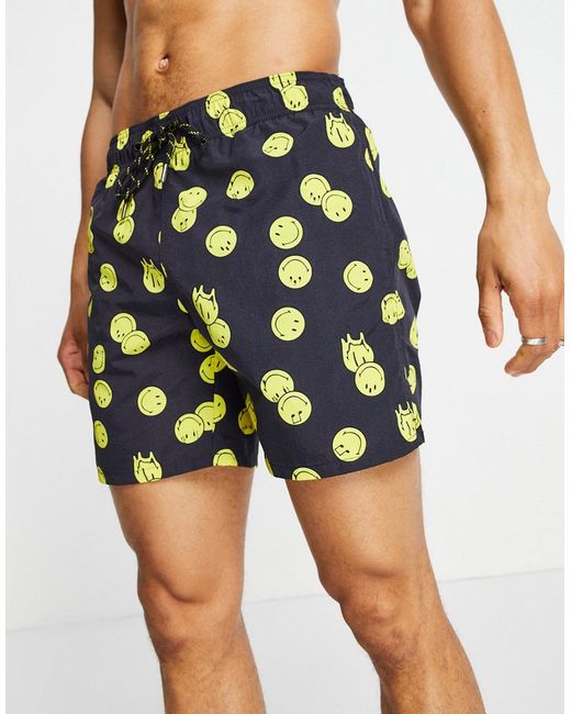 Pull & Bear Smiley swim shorts in yellow