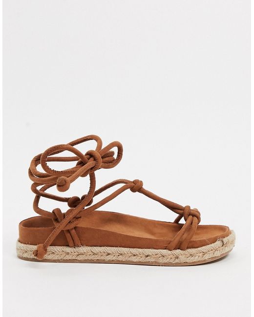 Pull & Bear faux suede flatform sandals in tan-