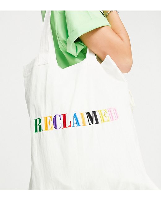 Reclaimed Vintage inspired tote bag with rainbow logo embroidery in
