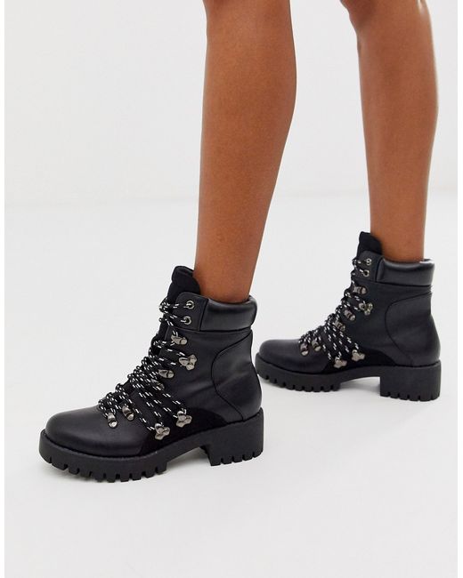 Missguided chunky hiking ankle boot with contrast laces in