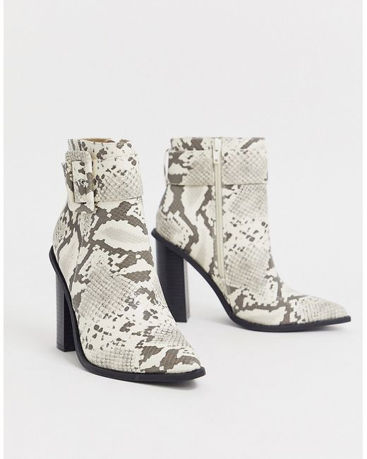 Missguided ankle boots with buckle detail in snake print-