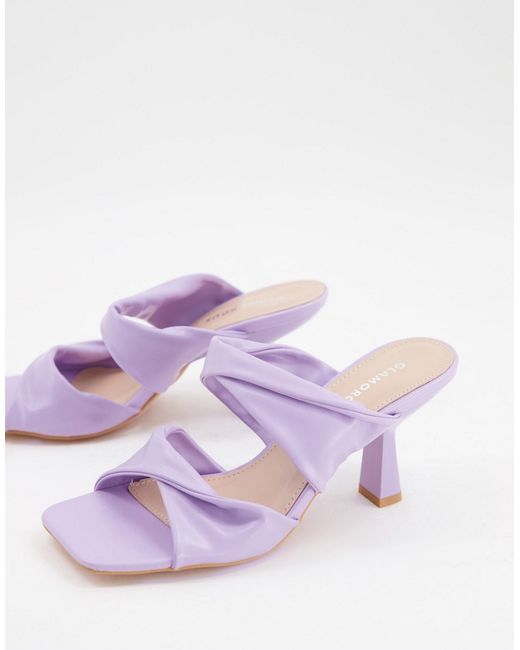 Glamorous twist strap heeled mule sandals in lilac-