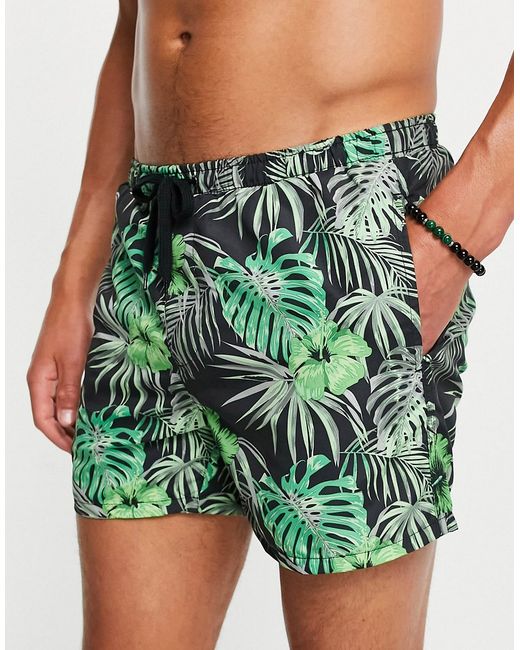 Only & Sons Hawaiian print swim shorts in