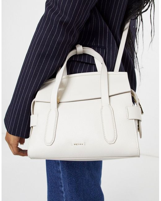 Reiss sophie leather crossbody bag in off