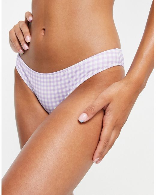 Pieces Exclusive bikini bottoms in lilac gingham-