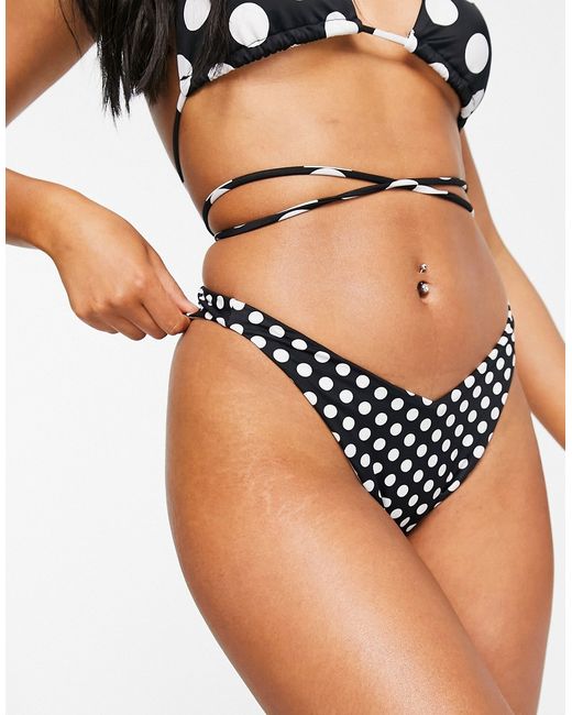 Asos Design mix and match v front high leg hipster bikini bottom in mono spot-
