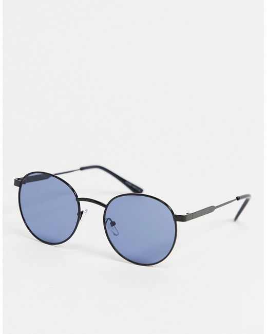 Only & Sons round sunglasses with blue lens in gunmetal-