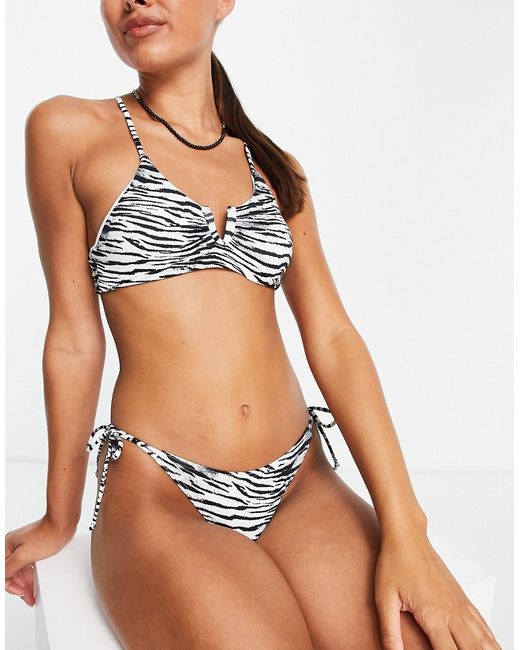 Pieces strappy bikini top in zebra-