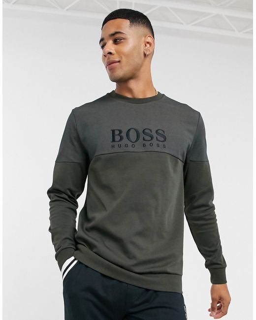 Boss Bodywear logo sweatshirt in khaki-