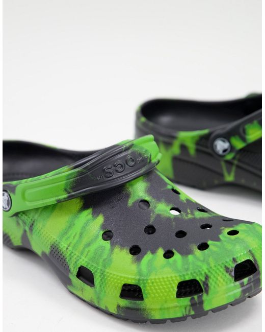 Crocs classic swirl tie dye clogs in lime and