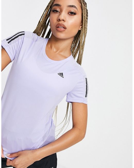 Adidas Performance adidas Running T-shirt with 3-Stripes in lilac-