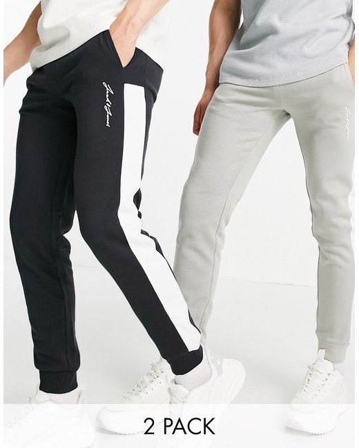 Jack & Jones Originals 2 pack color block sweatpants in black gray-