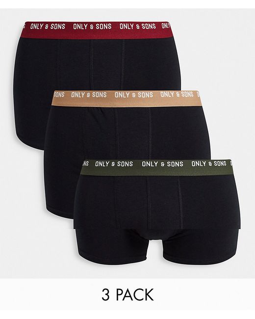 Only & Sons 3 pack boxer briefs with contrast waistband in