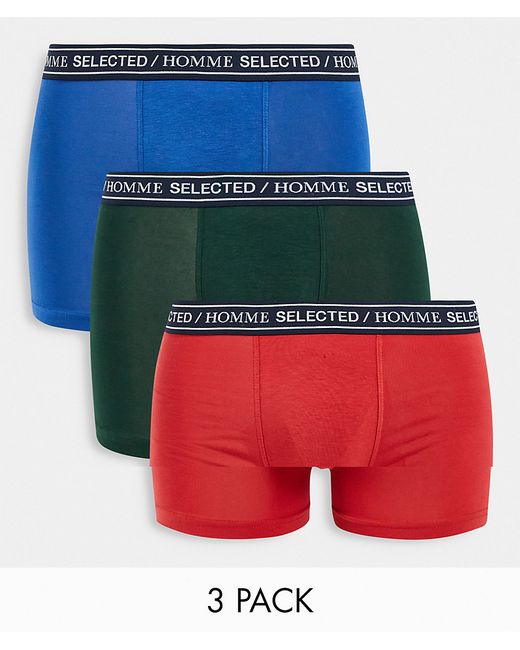 Selected Homme 3 pack trunks with logo waistband in