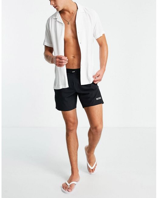 Boss Bodywear BOSS Surfish exposed tonal logo waistband swim shorts in
