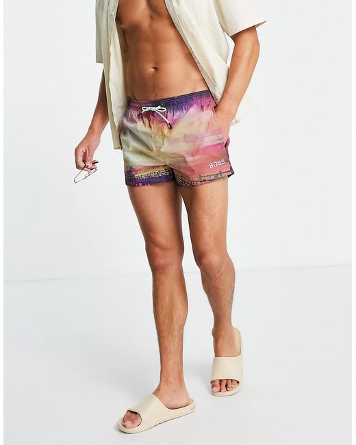 Boss Bodywear BOSS Soulfish blurred seaside print swim shorts in