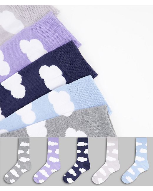 New Look 5 pack socks with cloud print in