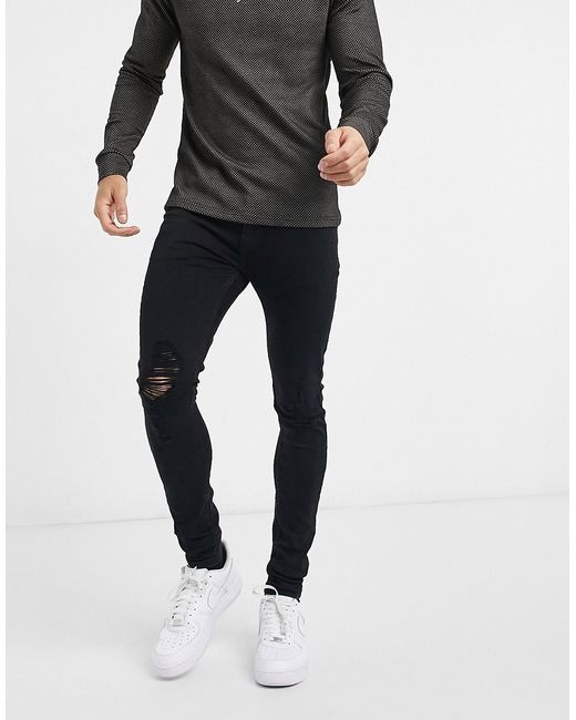Topman skinny jeans with rips in washed