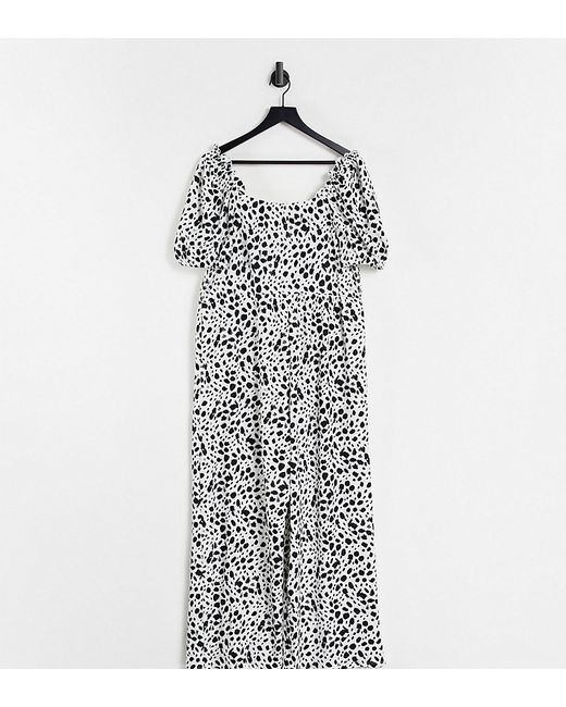 River Island Plus shirred dot print jumpsuit in
