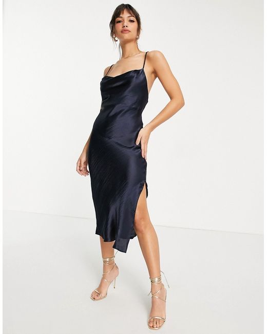 Asos Design cami midi slip dress in high shine satin with lace up back