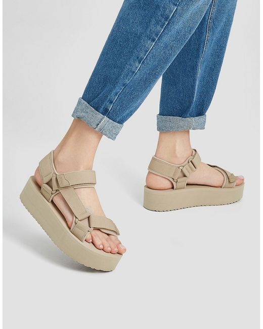 Pull & Bear sporty utility flat sandal with velcro fastening in