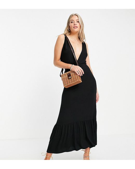 Pieces Tall plunge neck midi dress in