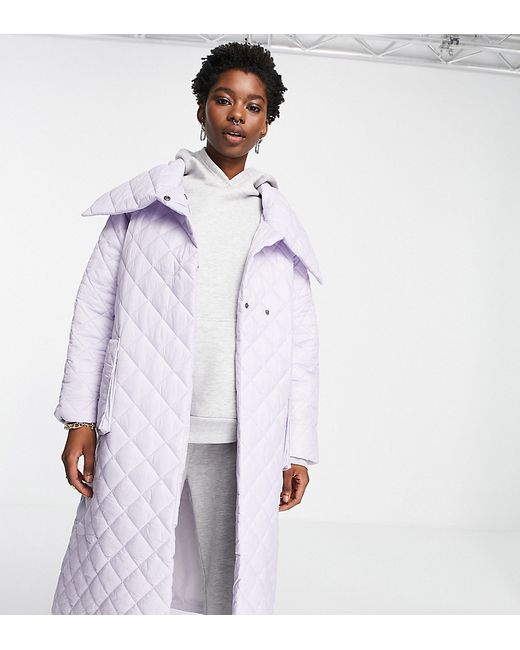 Native Youth oversized longline coat in lilac diamond quilting-