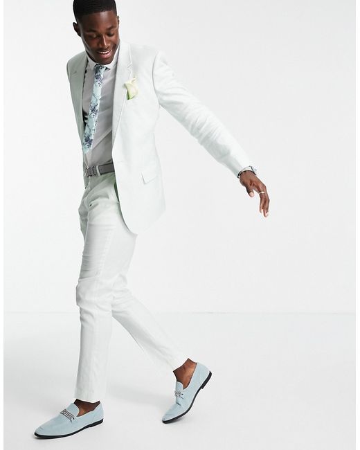 Asos Design wedding skinny suit pants in pastel cotton linen