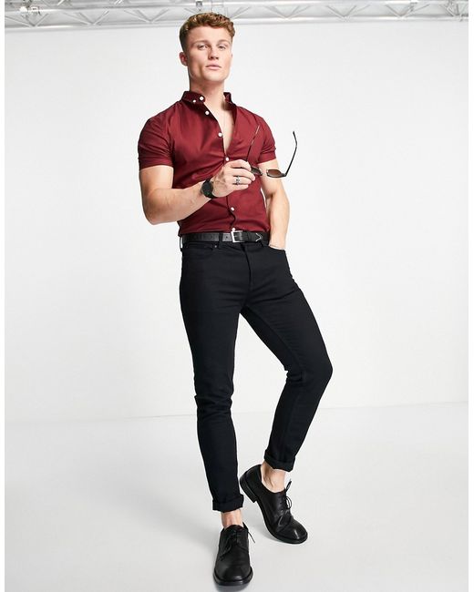New Look muscle fit oxford in burgundy-