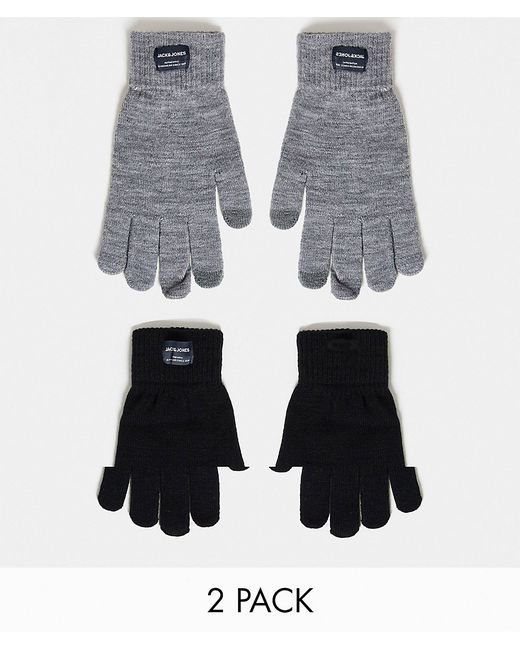 Jack & Jones 2 pack knitted gloves in gray and black-