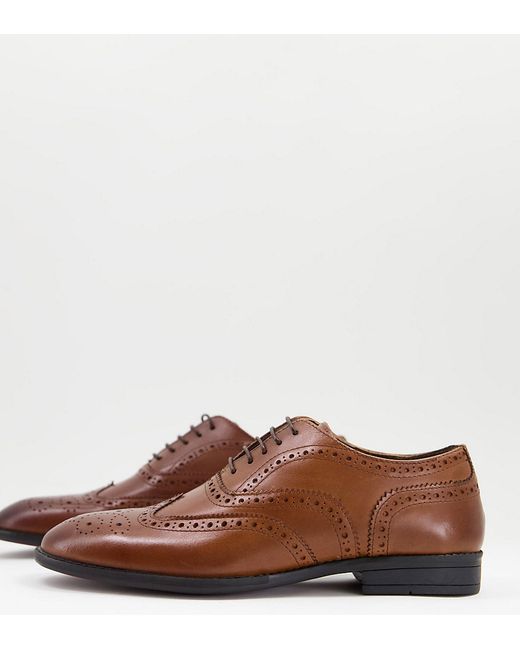 Asos Design Wide Fit oxford brogue shoes in tan leather-