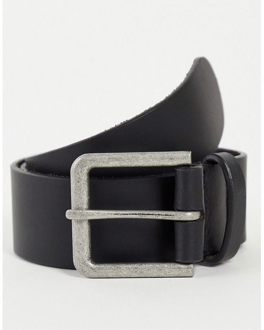 Asos Design leather wide belt in with antique silver buckle