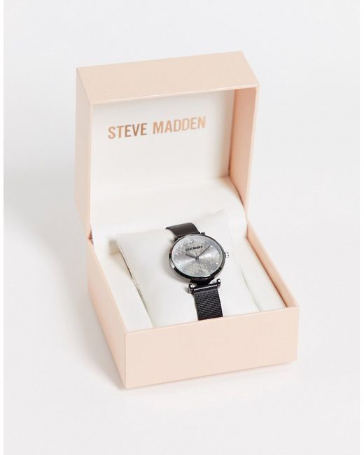 Steve Madden watch with snake print face and mesh strap